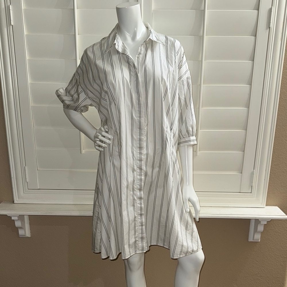 CLUB MONACO Striped Sculptural Sleeve Dress